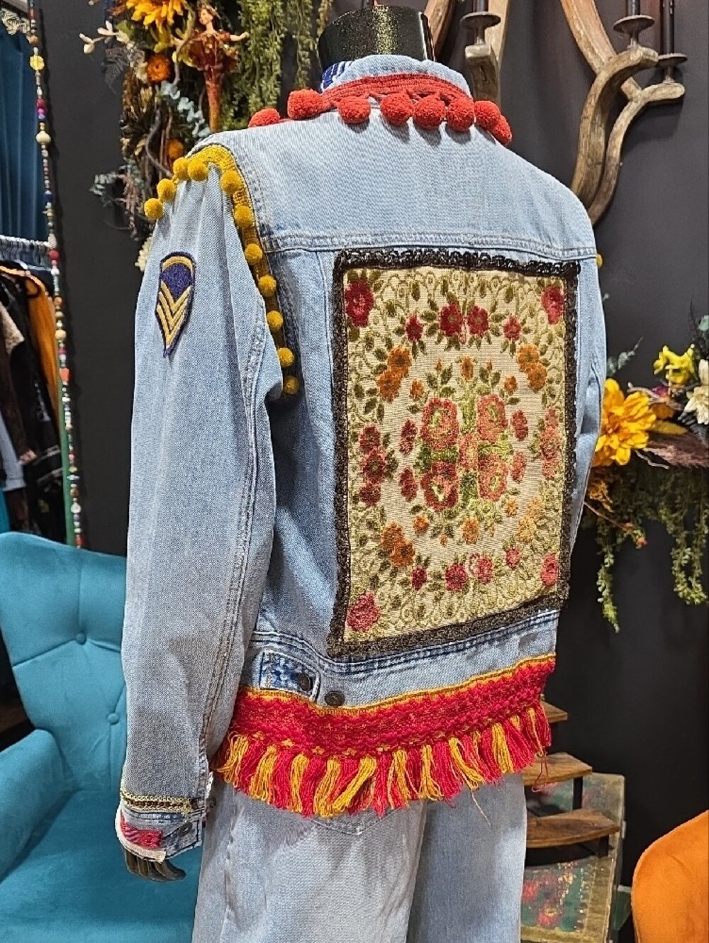 Artisan Embellished Light Wash Denim Jean Jacket -OOAK - Picture 11 of 16